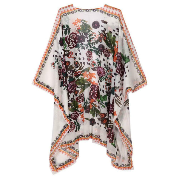 Women Chiffon Kimono Cardigan Floral Print Asymmetric Boho Loose Outerwear