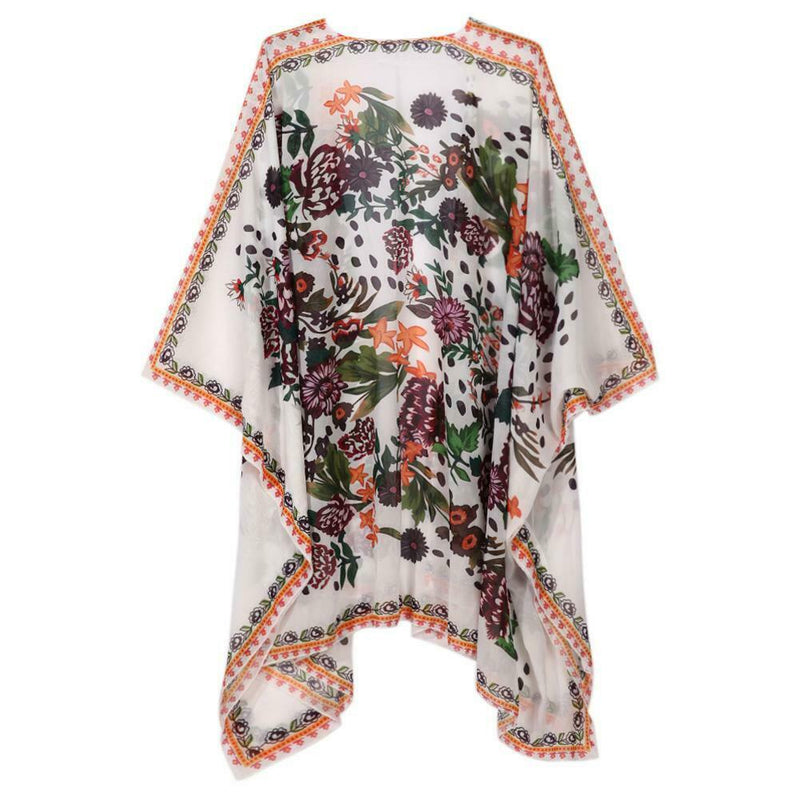 Women Chiffon Kimono Cardigan Floral Print Asymmetric Boho Loose Outerwear