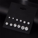 6 Pairs/Set Women's Fashion Jewelry White  Zircon CubicCrystal Ear Stud Earrings