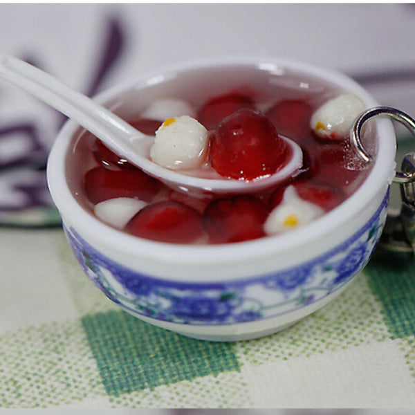 Food Simulation Key Chains Chinese Blue and White Porcelain Food Bowl OZ