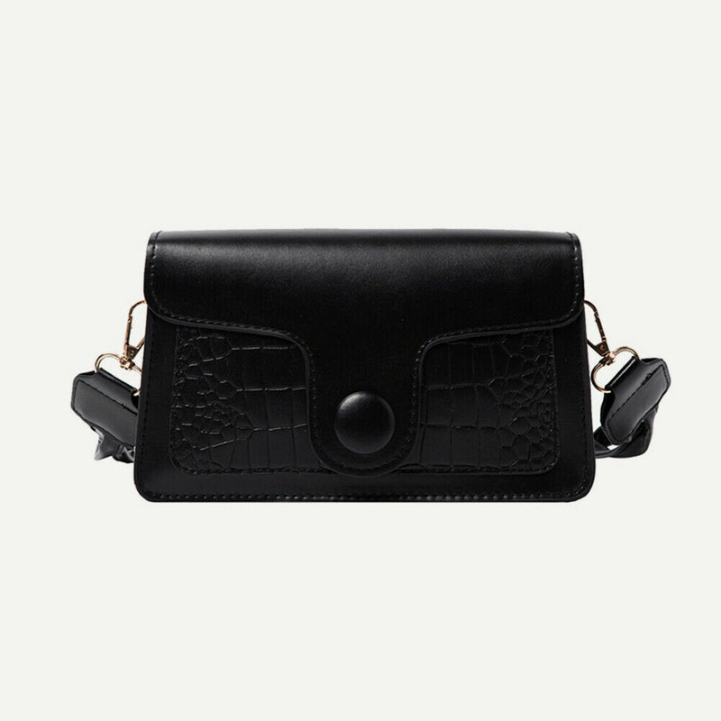 Retro Alligator PU Women Handbag Braid Strap Solid Shoulder Bags (Black)