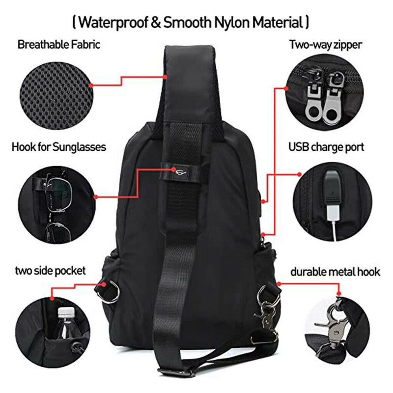 Mens Waterproof Sling Chest Bag Sport Cycling Travel Shoulder Crossbody Backpack