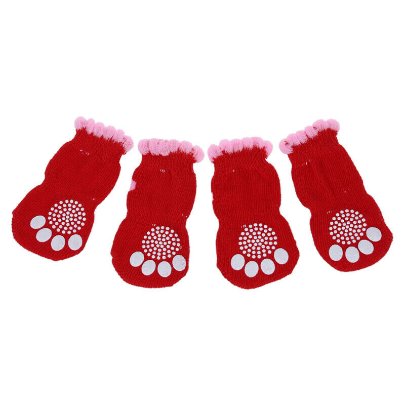 2 Pairs Size L Antislip Bottom Pet Dog Doggie Puppy Socks Red Pink X1W3