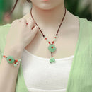 Ethnic Necklace Glass Glazed Flower Natural Stone Choker Necklace Handmade