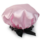 Pink Ribbon Waterproof Elastic Band Lace Bow Hat Hair Bath Shower Bouffant Cap