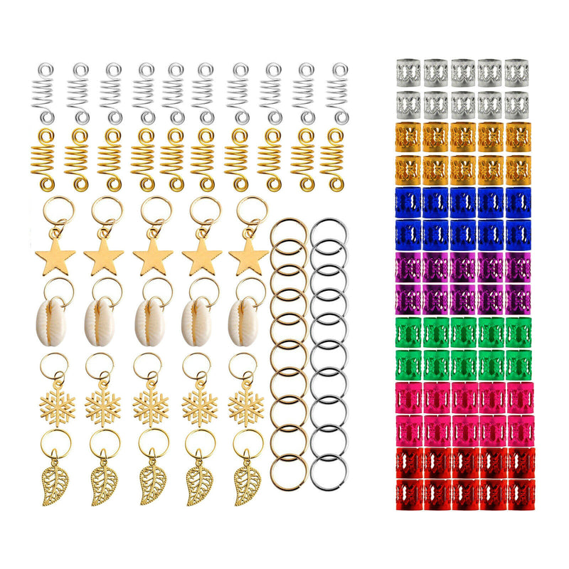 130pcs Shell Star Leaf Hair Jewelry Braid Hoops Rings Accessories Dreadlocks for