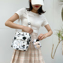 Canvas Women Cow Print Clear Splicing Pendant Shoulder Crossbody Bags (2) A