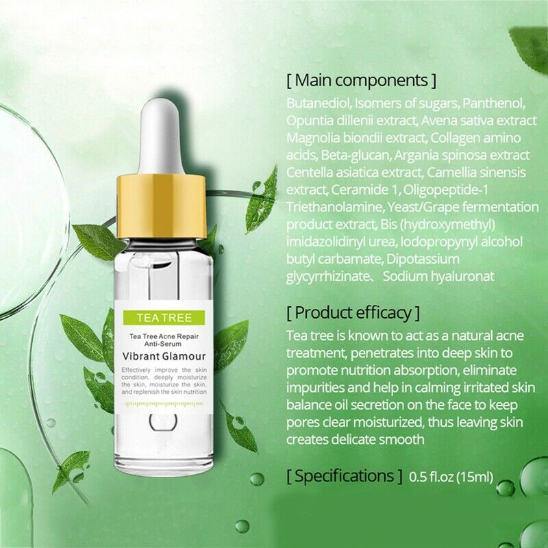 Vibrant Glamour Tea Tree Repair Face Serum Acne Scar Shrink Pores Face Seru I6N4