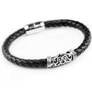 Fashion Men PU Leather Weave Stainless Steel Magnetic Clasp Bracelet Jewelry FT