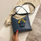 Retro Women Messenger Bag Leather Lattice Shoulder Bucket Handbag (Blue)
