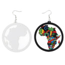 Fashion Women Girl Printing Natural Round Wood Disc Printed Hook Stud EarriSEAU