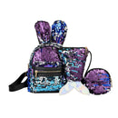 3pcs/set Shining Sequin School Backpack Women Rabbit Ear Purse Bags (Blue)