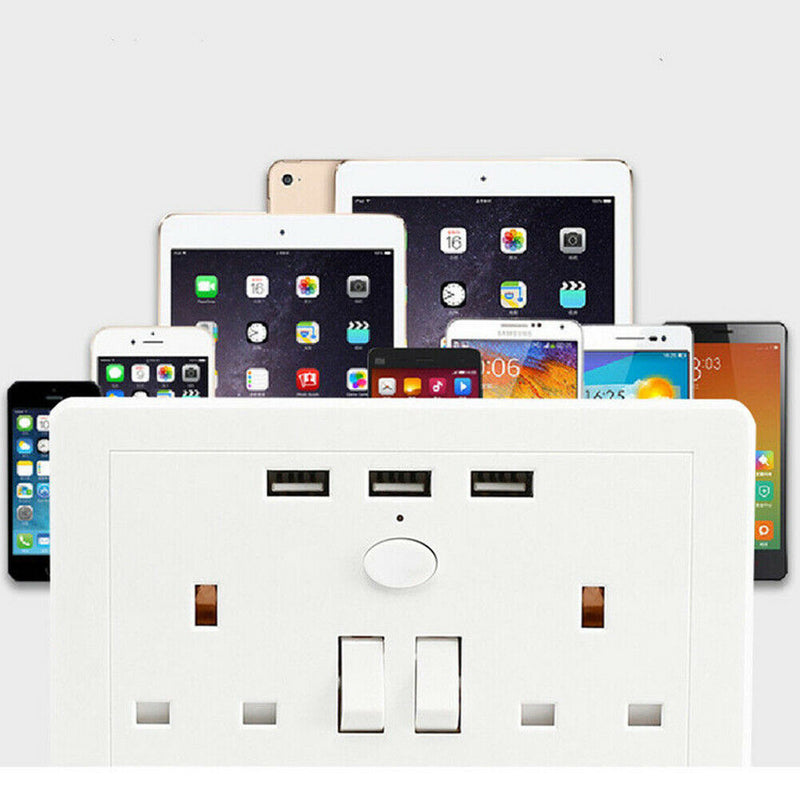 Durable With 3 USB Charger Outlet Smart Wall UK Plug Portable Electronic Socket