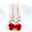 Red Rose Flower Crystal Dangle Drop Earrings Hook Party Bridal Earring Jewelr!N