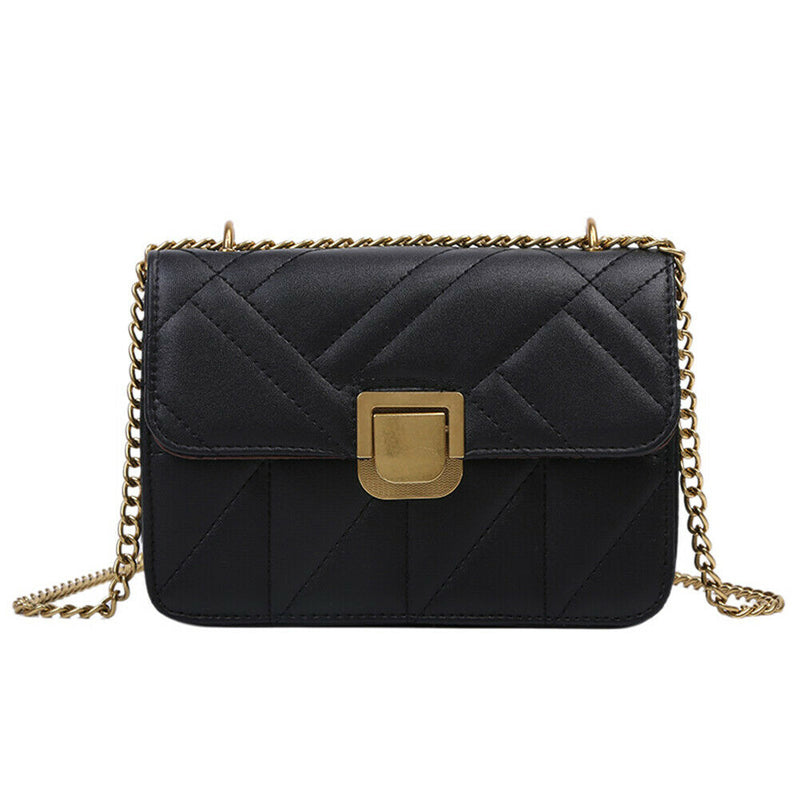 Women Leather Crossbody Bags Small Shoulder Messenger Chain Handbag (Black)