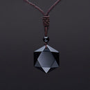 Women Necklace Black Obsidian Stone Hexagram Shape Pendant Jewelry Sweater Chain