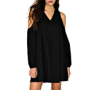 Summer Chiffon Fashion V-neck Women Dress Cold Sleeves Solid Dresses (L)