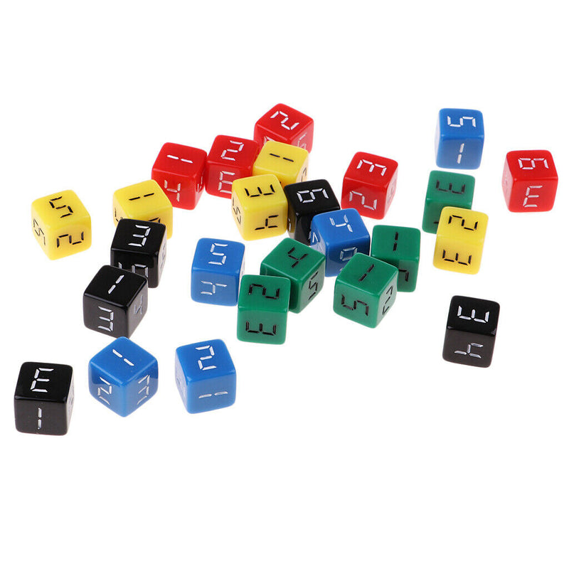 25Pcs Acrylic 5 Color Six Side 1-6 Digital Dice D6 for MTG TRPG Game Toys