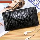 Retro Crocodile Leather Women Clutch Bag Zipper Purse Solid Handbag (Black)