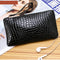 Retro Crocodile Leather Women Clutch Bag Zipper Purse Solid Handbag (Black)