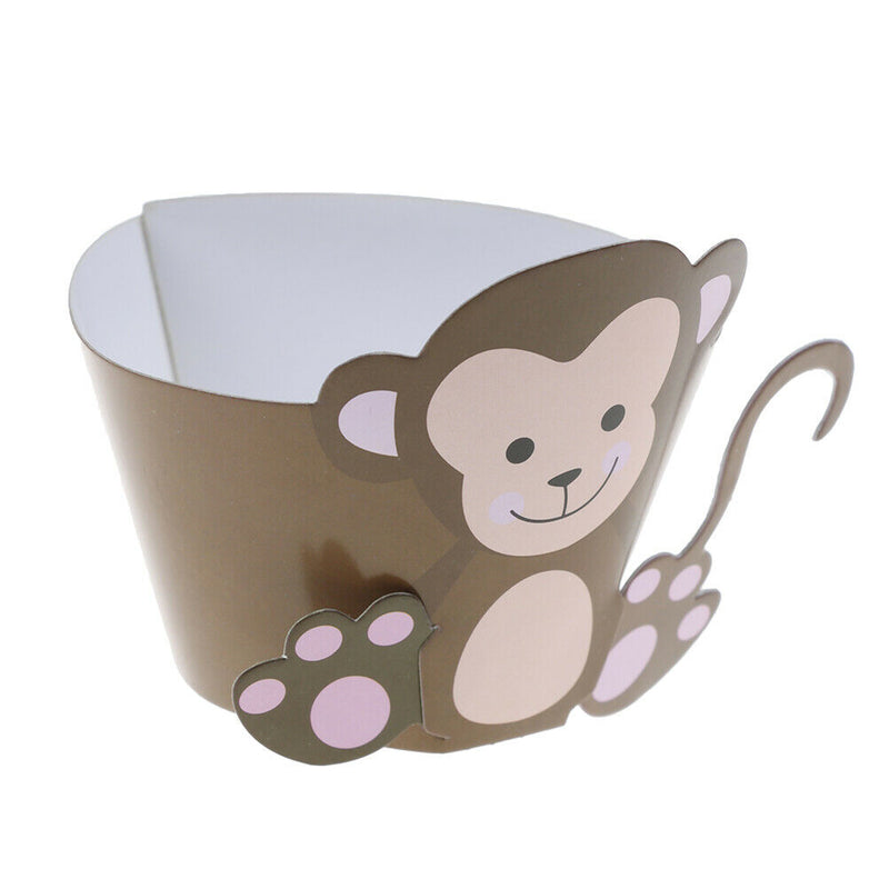 12pcs lion monkey zebra elephant wild animals cupcake wrappers party supplies Gw