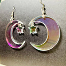 1 Pair New Iridescent Acrylic Crescent Moon Earrings Rainbow Statement Earring