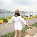 New Half Moon Braided Bag Straw Round Bucket Bag Retro Casual Hand Bag