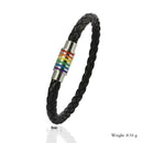 Stainless Steel Rainbow Clasp Braided Leather Bracelet for Men Women Wrist Cuff