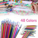 48 Colors Gel Pens Glitter Coloring Drawing Painting Craft Marker Stationery Set