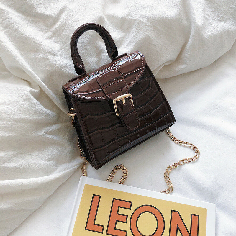 Elegant Leather Mini Shoulder Bags Women Chain Messenger Handbag (Coffee) A