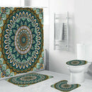 4Pcs Home Bathroom Decor Set Green Mandala Pattern Toilet Seat Cover Bath M