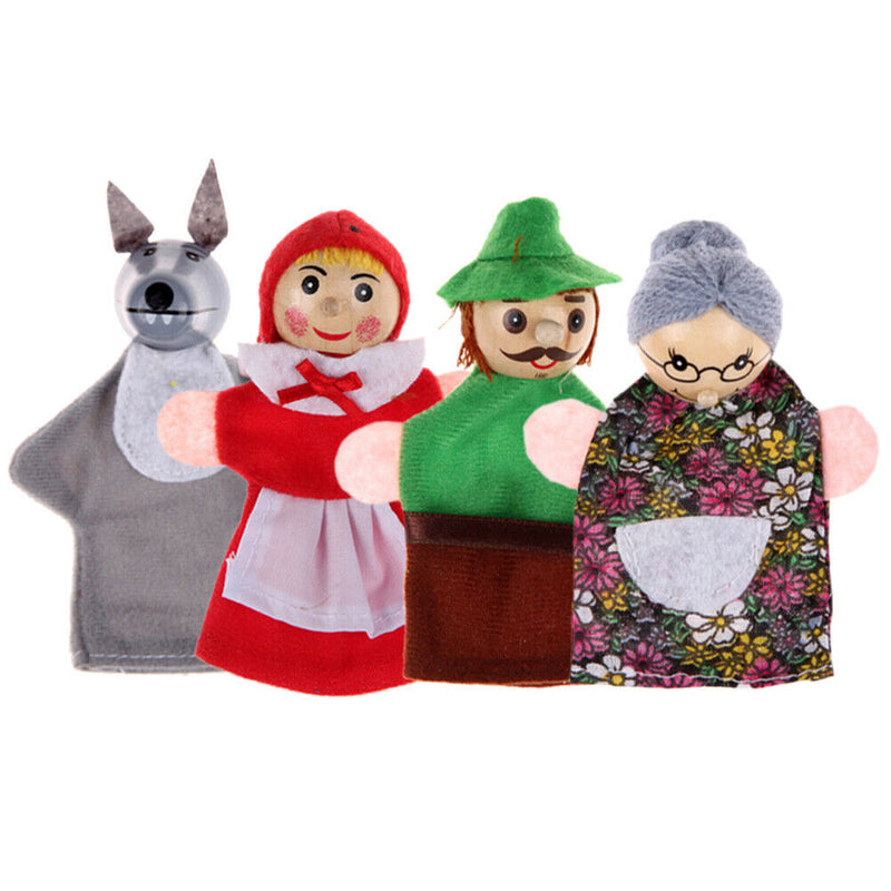 4pcs Little Red Riding Hood Wooden Headed Finger Puppets Fairy Tale Story