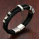Fashion Mens Braided PU Leather Stainless Steel Cuff Wristband s Bracelet