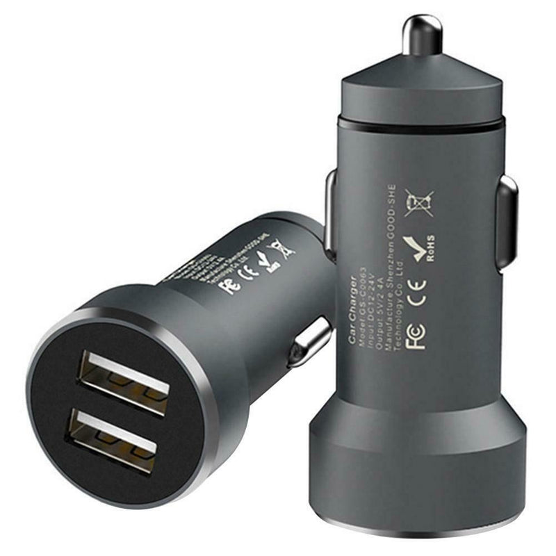 5V 2.4A Aluminum Alloy Dual USB Car Charger Power Adapter for Phones Tablet