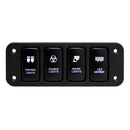 12V 4-Button Blue LED On/Off Rocker Switch Panel w/ 150mm Cable for Toyata