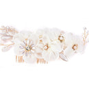 White Silk Yarn Flower Handmade Crystal Bead Hair Comb Bridal Headwear-Headdress