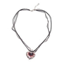 Murano Glass Pendant Necklace Purple Heart Flowers