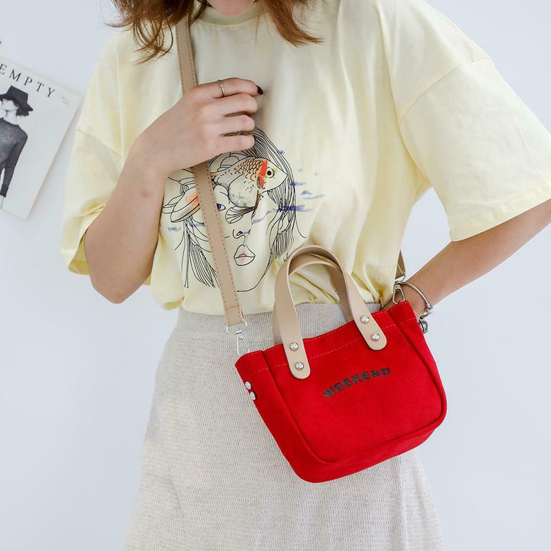 Letter Print Shoulder Satchel Handbags Canvas Women Crossbody Bags (Red) A
