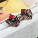 Handmade Crystal Beads Geometric Fan Shaped Dangle Earrings Bohemia Ethnic