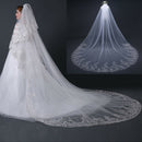 4 Meter White Cathedral Wedding Veils Long Lace Edge Bridal Veil with Comb