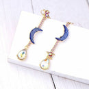 Japan Cute Blue Star Moon Drop Earrings Geometric Long Dangle Earrings for Women
