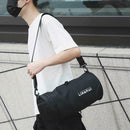 Women Barrel-Shaped Sports Gym Shoulder Bag Waterproof Nylon Bags (Black) A