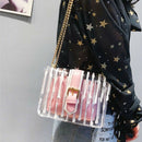 Striped Clear Transparent Pvc Women Messenger Crossbody Bag Chains Jelly Su X3J7