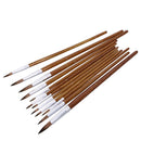 12PC Artists Paint Brushes Nylon Hair Wooden Handles Pointed Tip Brush Pen Brown