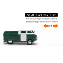 Green simulation 1:32 sound and light music pull back retro van truck expre