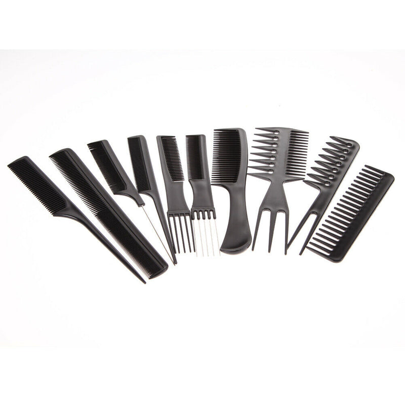 10Pcs Black Pro Salon Hair Styling Hairdressing Plastic Barbers Brush Combs