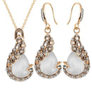 Fashion Women Peacock Opal Crystal Pendant Necklace Drop Earrings Jewelry Set.ES