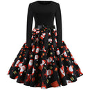 Christmas Retro Round Neck Printed Long Sleeve Swing Dress