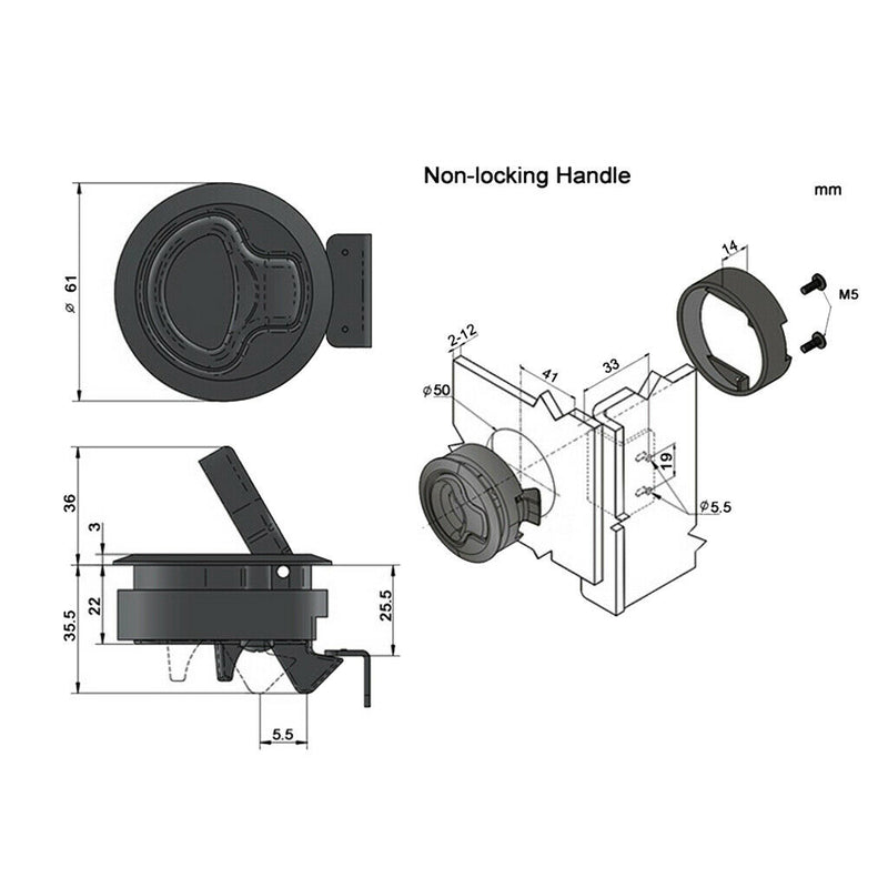 4 Pieces Boat 2'' Locking Nylon Flush Pull Slam Latch Hatch Lift