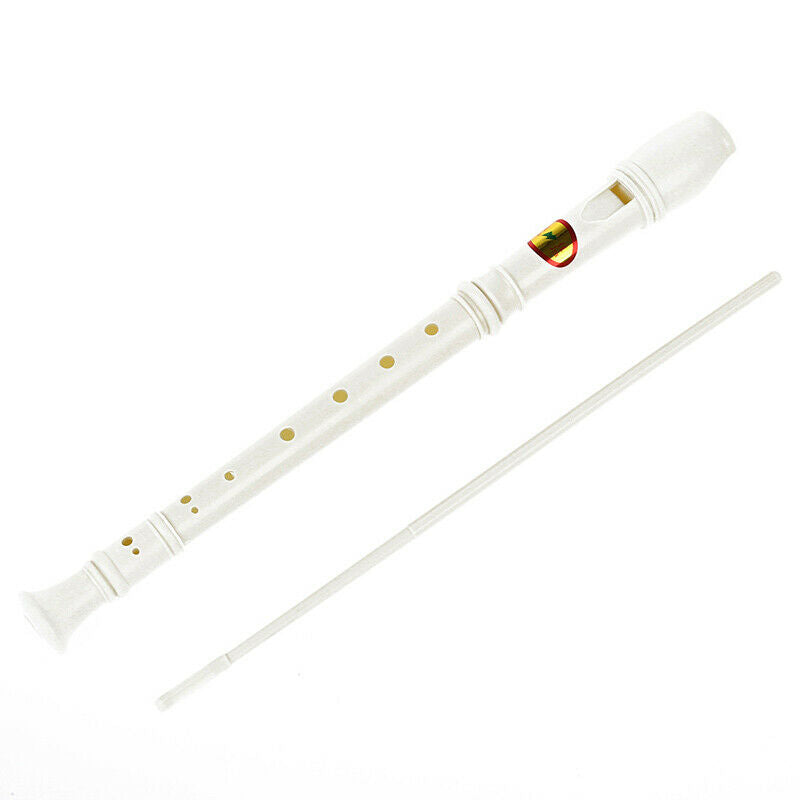 Students Off White Plastic 8 Holes Flute Recorder w Cleaning Stick